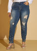 Embellished Distressed Skinny Jean, Dk Rinse image number 3