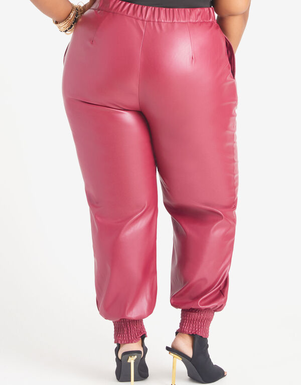 High Rise Faux Leather Joggers, Rhododendron image number 1
