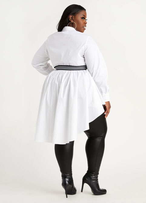 Belted Hi Lo Peplum Button Duster, White image number 1