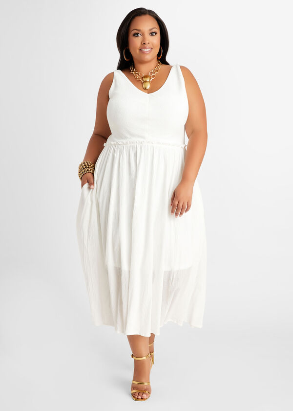 Textured Cotton Midi Dress, White image number 0