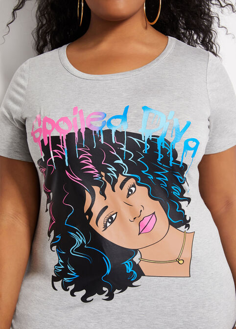 Spoiled Diva Graphic Portrait Tee, Heather Grey image number 2