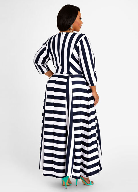 Stripe Godet Scuba Maxi Dress, Peacoat image number 1