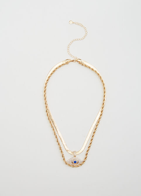 Layered Pave Evil Eye Necklace, Gold image number 0