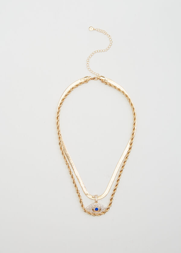 Layered Pave Evil Eye Necklace, Gold image number 0