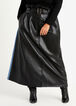 Belted Faux Leather & Denim Skirt, Black Combo image number 0