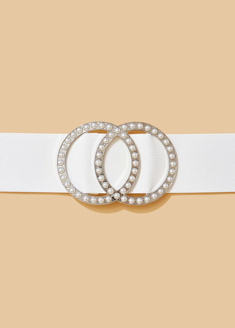 Faux Pearl Circle Stretch Belt, White image number 1