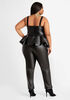 Faux Leather Peplum Jumpsuit, Black image number 1