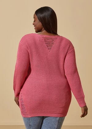 Distressed Ribbed Sweater, Pink Carnation image number 1