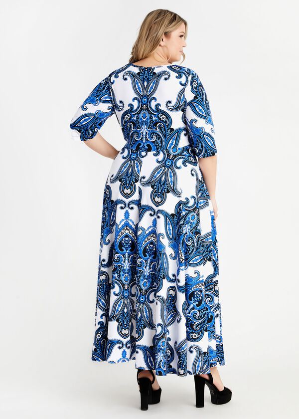 Plus Size Tall Colorblock Paisley Knit Elbow Sleeve A Line Maxi Dress