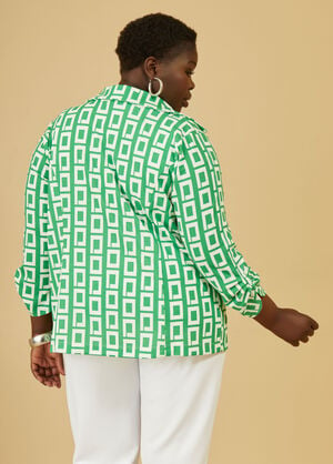 Ruched Square Print Blazer, Green image number 1