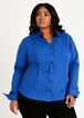 Plus Size Classic Navy Split Point Collar Long Sleeve Button Up Top image number 0