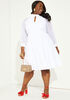 Keyhole Mesh Paneled A Line Dress, White image number 2