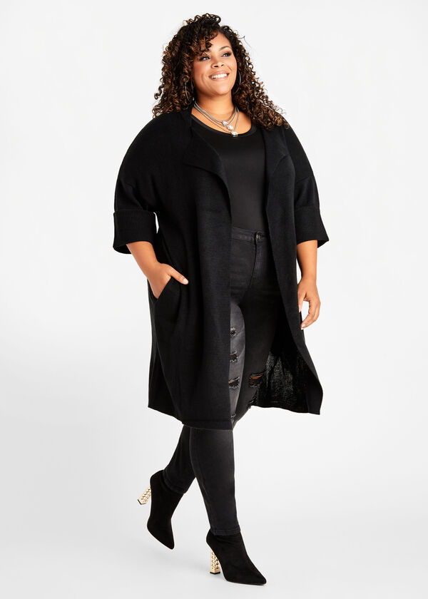 Cuffed 2 Pocket Duster Cardigan, Black image number 0