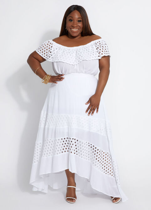 Gauze & Lace Maxi Skirt, White image number 2