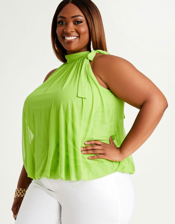 Tie Neck Mesh Blouse, Parrot Green image number 0