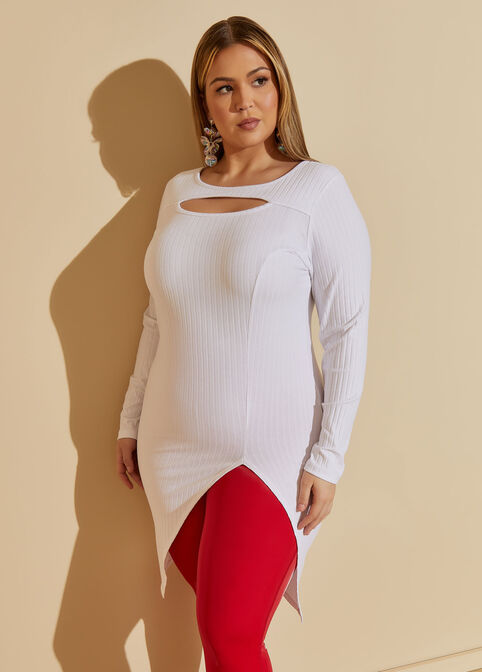 Cutout Ribbed Top, White image number 3