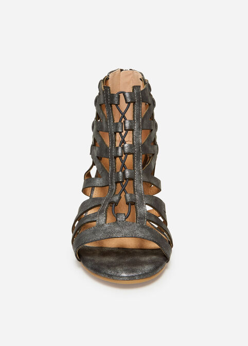 Metallic Lace-Up Wide Width Sandal, Pewter image number 4