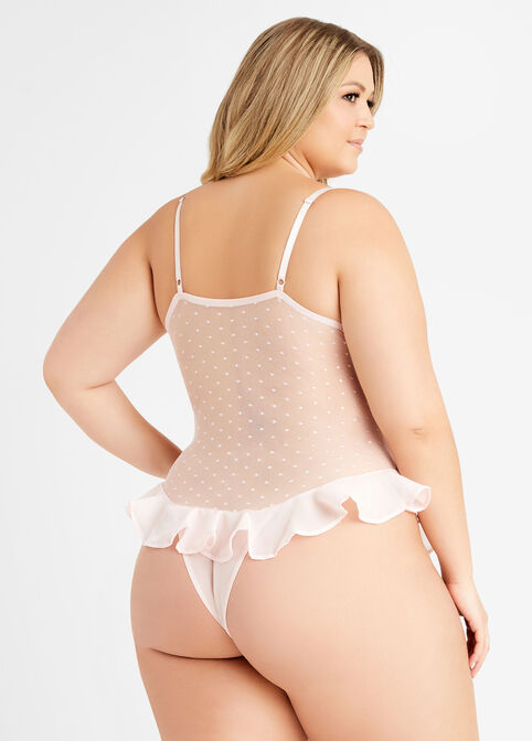 Ruffle Lace Lingerie Bodysuit, Light Pink image number 1
