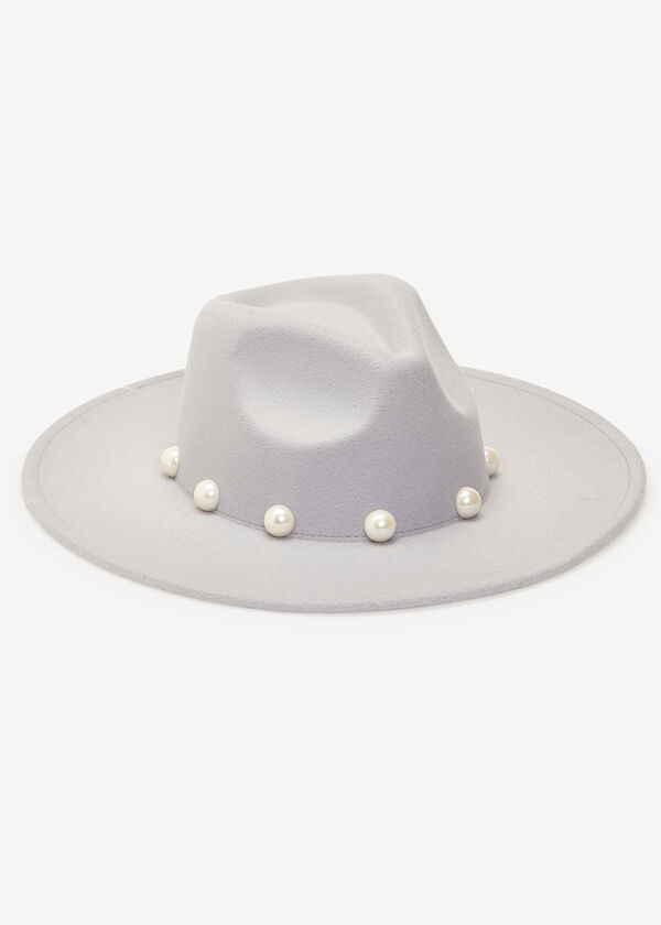 Faux Pearl Trimmed Fedora, Grey image number 0