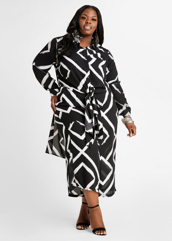 Stripe Semi Sheer Duster Button Up, Black White image number 0