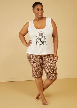 Cozy Couture Super Mom Shorts Set, Brown Animal image number 0