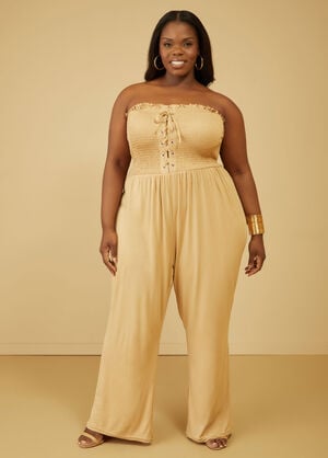 Strapless Lace Up Jumpsuit, Incense image number 0