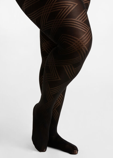 Trendy Plus Size Herringbone Textured Control Top Footed Tights image number 0