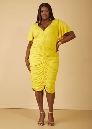 Ruched Bodycon Dress, Maize image number 0