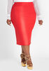Faux Stretch Leather Midi Skirt, Red image number 0