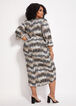 Striped Wrap Knee Length Dress, Black Combo image number 1