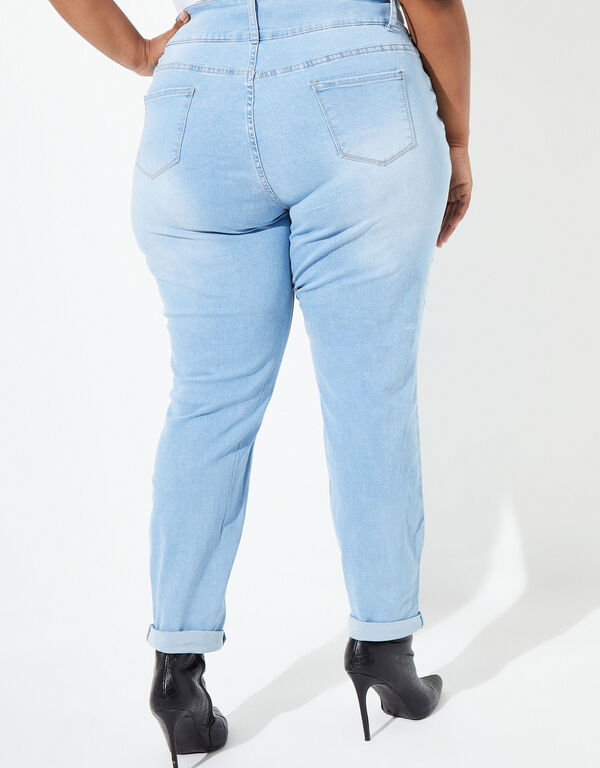 Cuffed Distressed High Rise Jeans, Lt Sky Blue image number 1