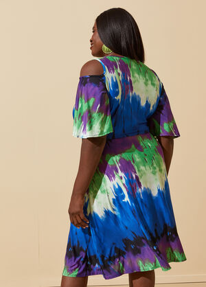 Cold Shoulder Tie Dyed Dress, Multi image number 1
