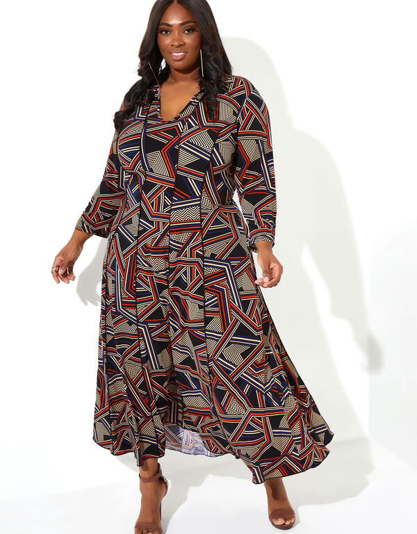Short Abstract Print Maxi Dress, Multi image number 0