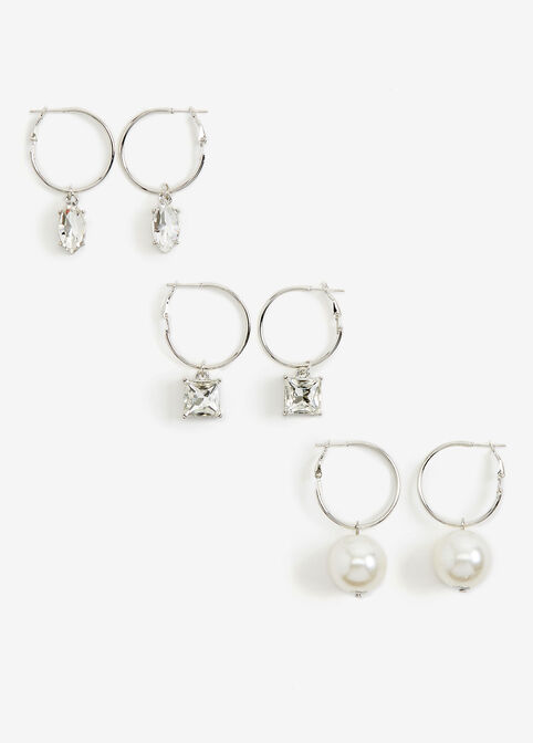 Silver Trio Drop Earrings, Silver image number 0