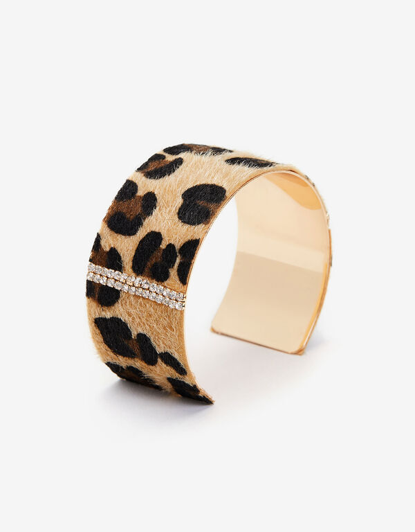 Leopard Print Faux Fur Cuff, Brown Animal image number 0