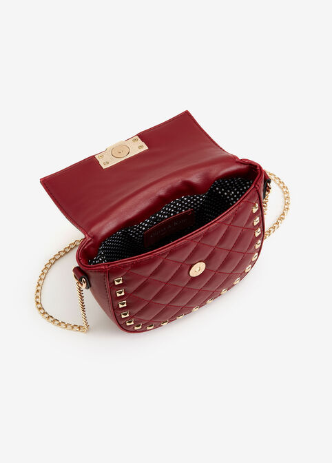 Studded Quilted Faux Leather Bag, Burgundy image number 2