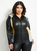 Metallic Panel Faux Leather Jacket, Black Combo image number 0