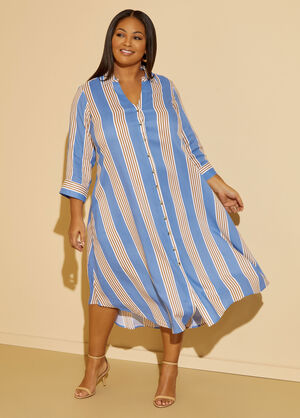 Striped Midaxi Shirtdress, Silver Lake Blue image number 0