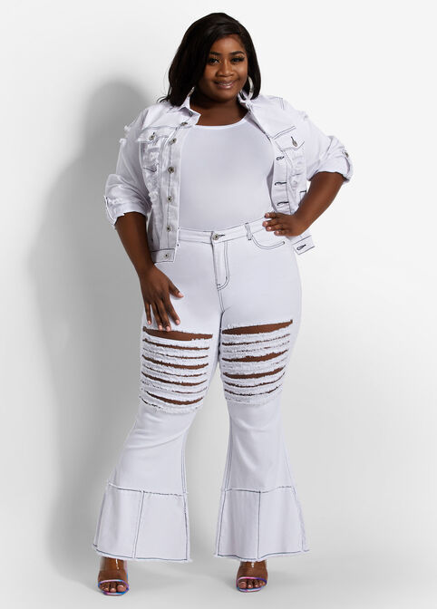 White Distressed Flare Jean, White image number 2