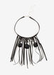 Faux Leather Bead Fringe Necklace, Black image number 0