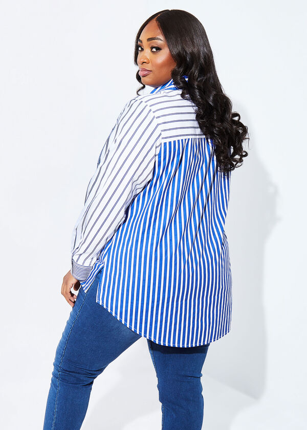 Striped Cotton Shirt, Blue image number 1