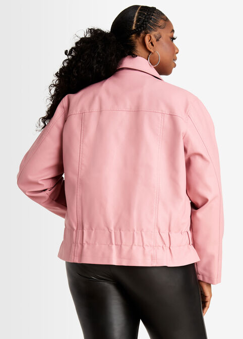 Pink Faux Leather Moto Jacket, Foxglove image number 1