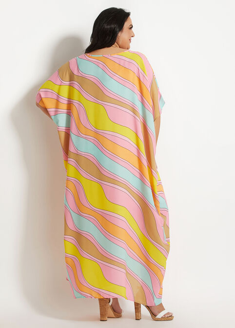 Abstract Swirl Caftan Maxi Dress, Papaya image number 1