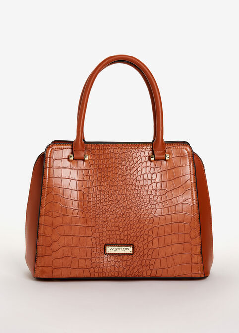 Trendy Designer London Fog Ascot Croc Faux Leather Drawstring Handbag image number 0