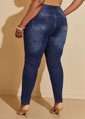 Distressed Cuffed High Rise Jeans, Dk Rinse image number 1