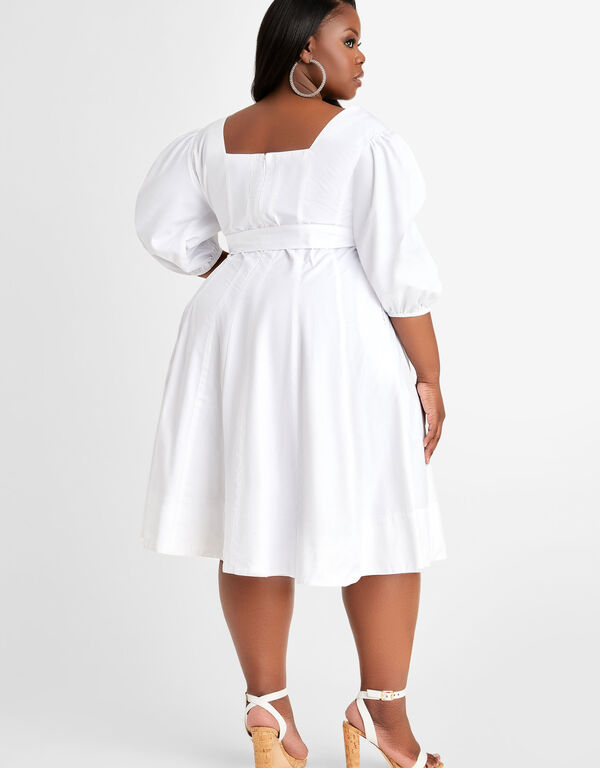 Cotton Fit n Flare Dress, White image number 1