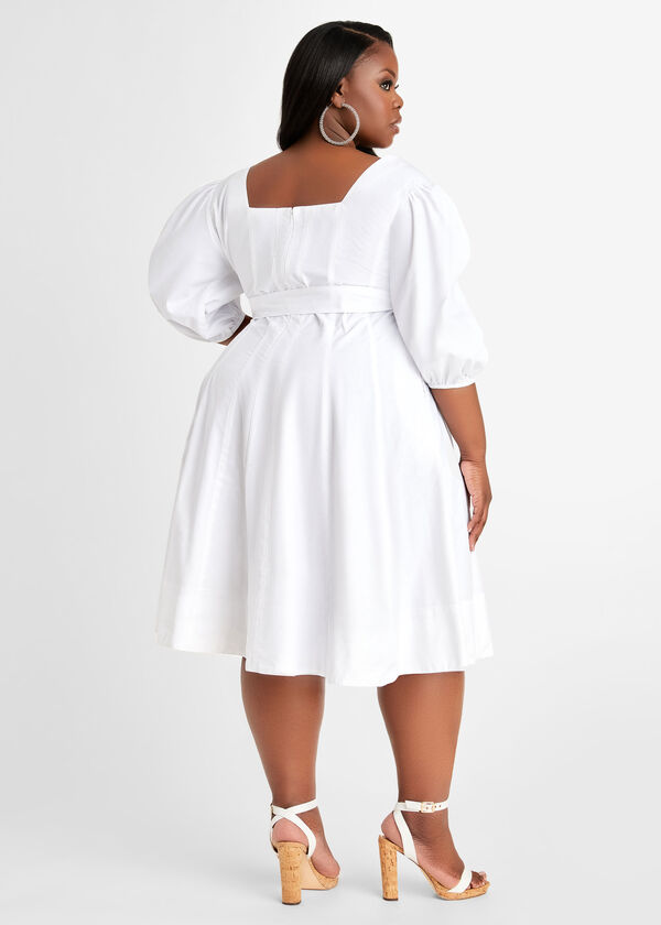 Cotton Fit n Flare Dress, White image number 1