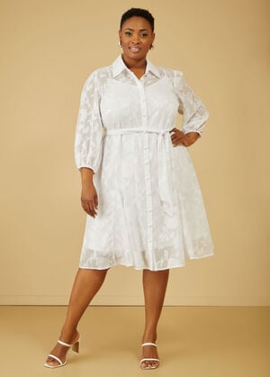 Textured Floral Shirtdress, White image number 0