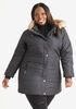 Faux Fur Trim Hooded Puffer Coat, Black image number 2