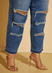 Cropped Distressed Mid Rise Jeans, Dk Rinse image number 3